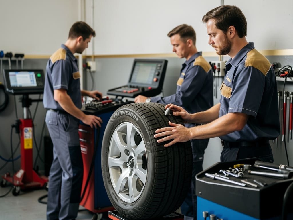 Squadra al lavoro sul controllo di una ruota